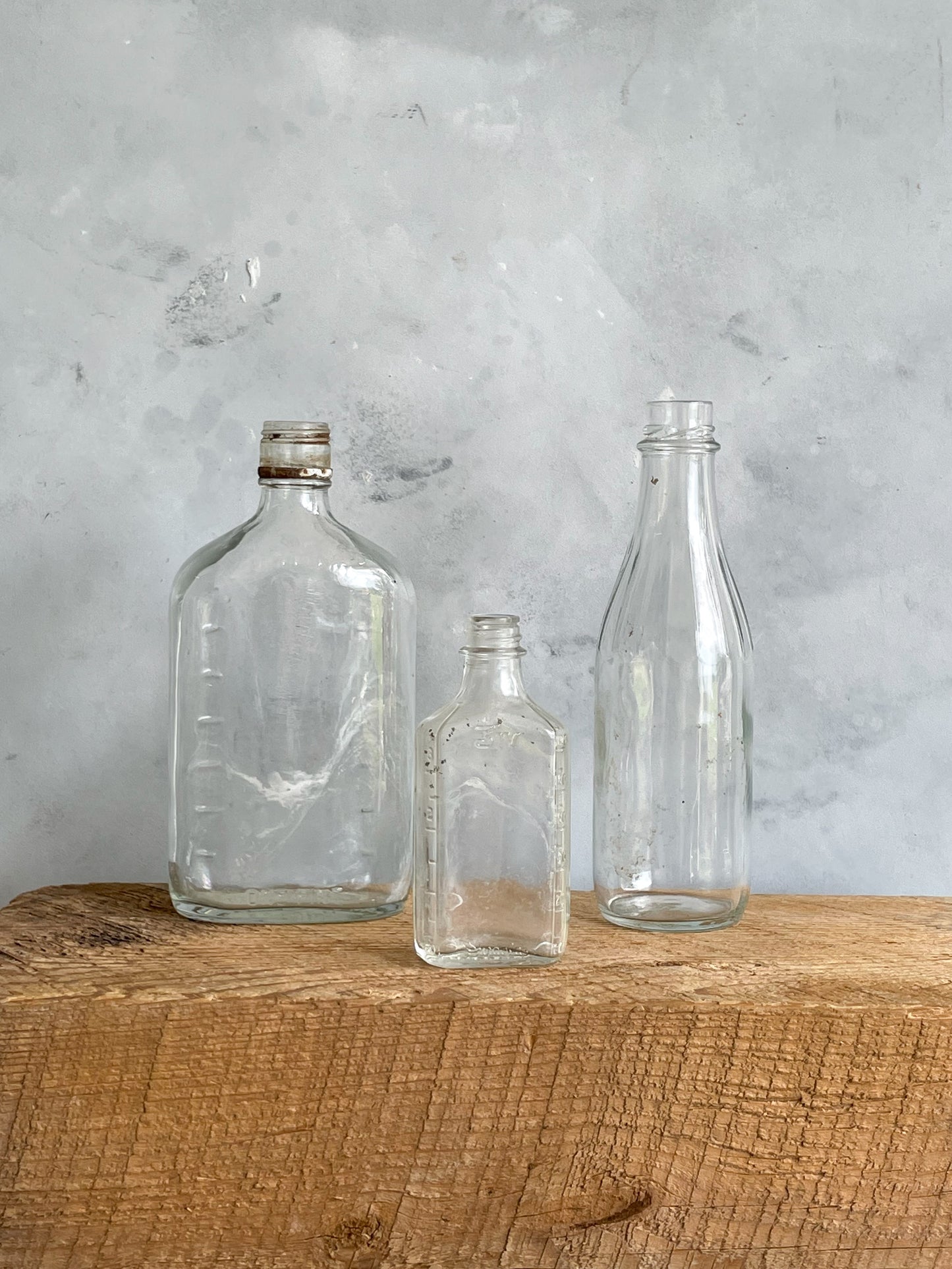 antique clear glass bottles | set 6