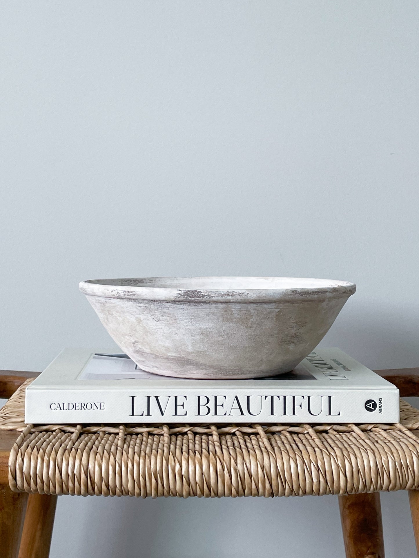 milos| aged white textured decorative large bowl 02