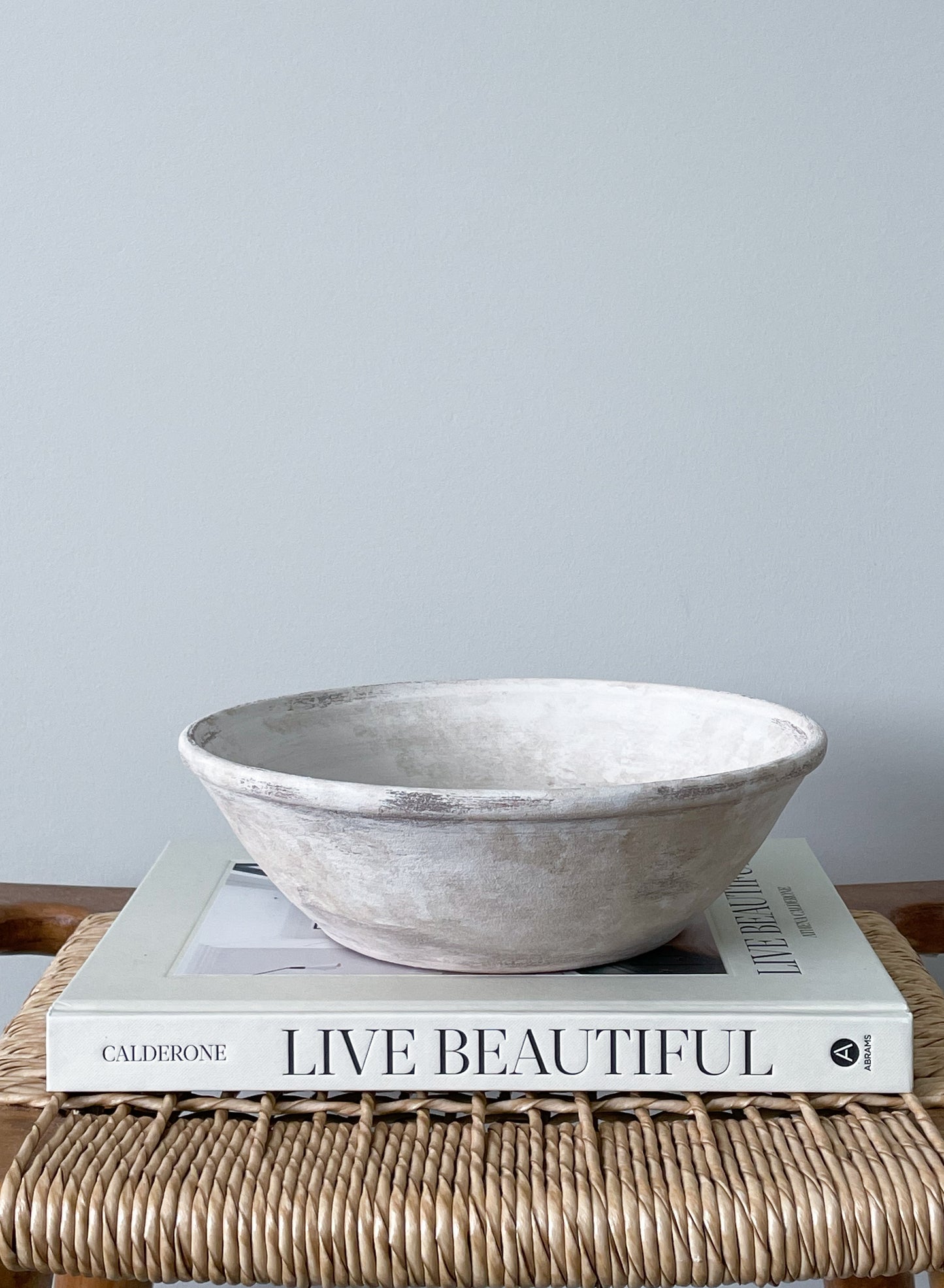 milos| aged white textured decorative large bowl 02